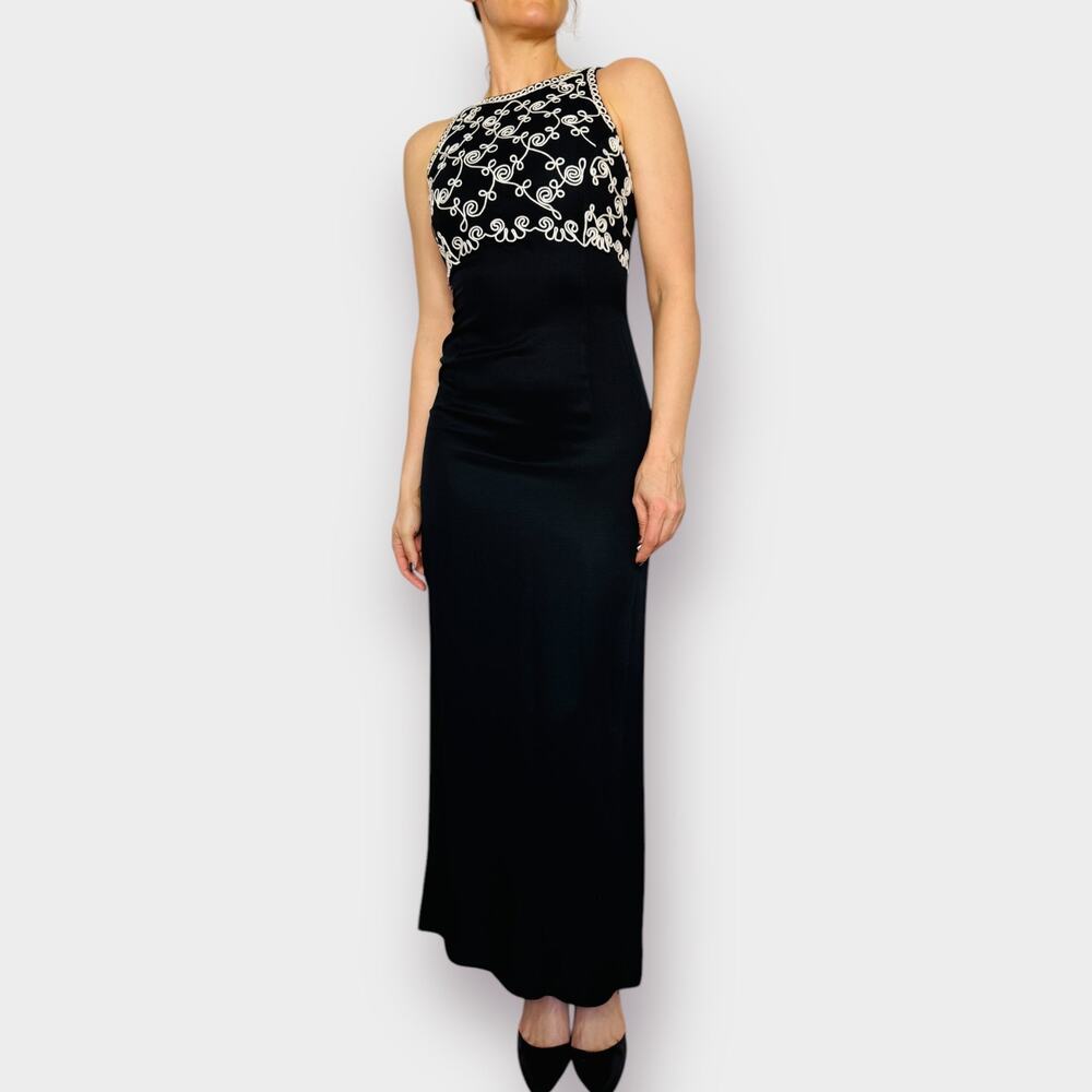 Vintage 90s Jessica McClintock Black formal with white braid